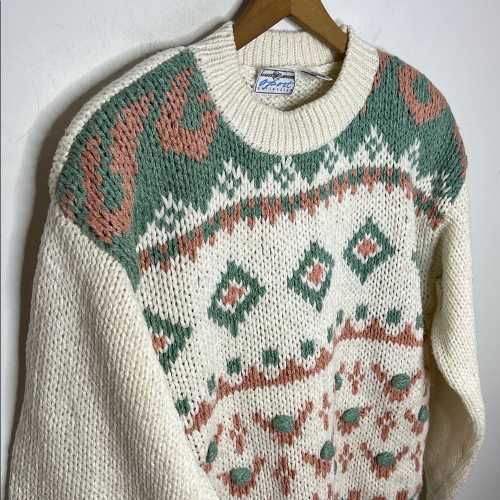 Vintage 80s Fair Isle Sweater Cozy Cottagecore Mock Neck Knit - Picture 5 of 11